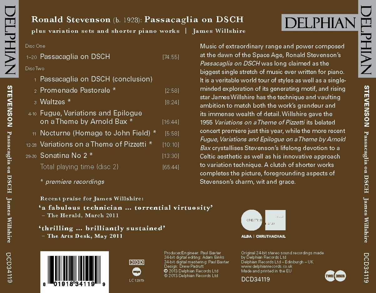 Ronald Stevenson: Passacaglia on DSCH; Bax & Pizzetti Variations; etc. CD Delphian Records