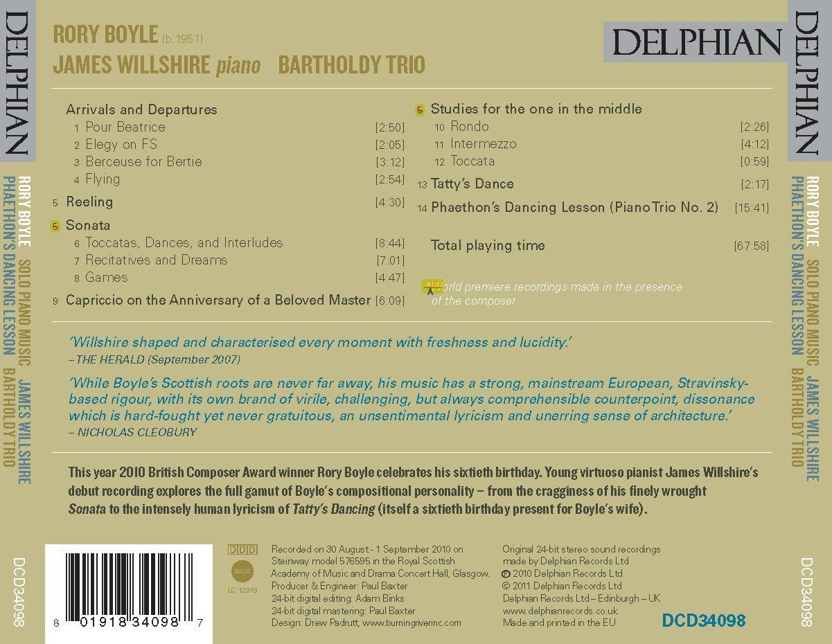 Rory Boyle: Music for solo piano; Phaethon’s Dancing Lesson CD Delphian Records