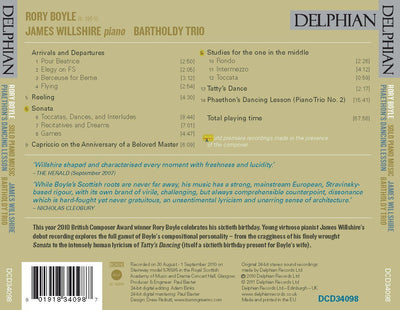 Rory Boyle: Music for solo piano; Phaethon’s Dancing Lesson CD Delphian Records