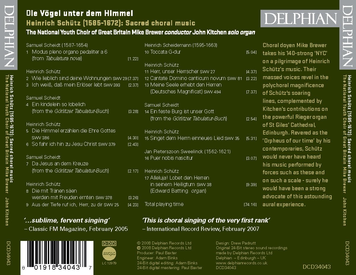 Schütz: Die Vögel unter dem Himmel (Sacred Choral Music) CD Delphian Records