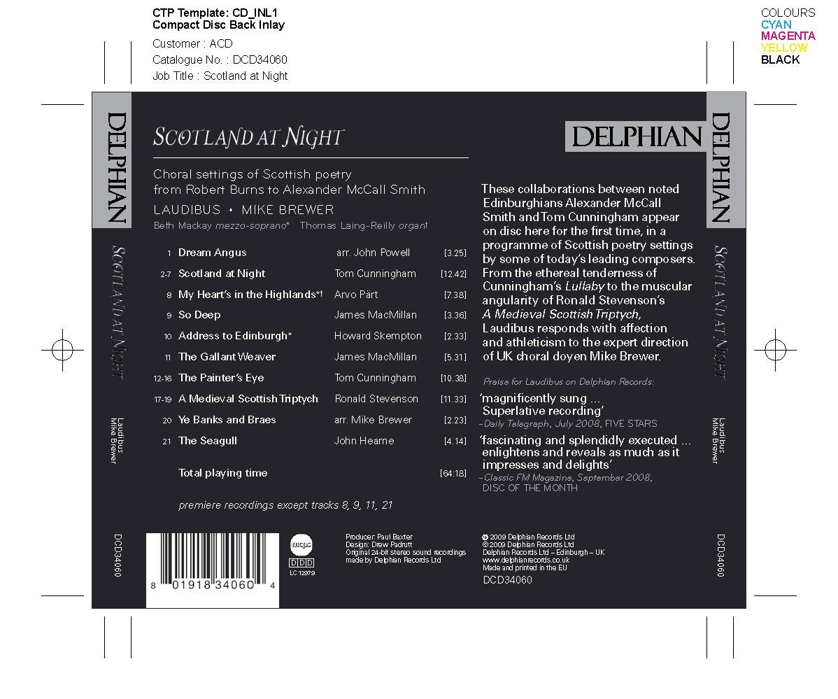 Scotland at Night: choral settings of Scottish poetry from Burns to McCall Smith CD Delphian Records