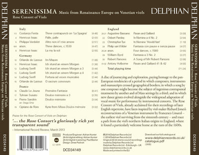 Serenissima: Music from Renaissance Europe on Venetian viols CD Delphian Records