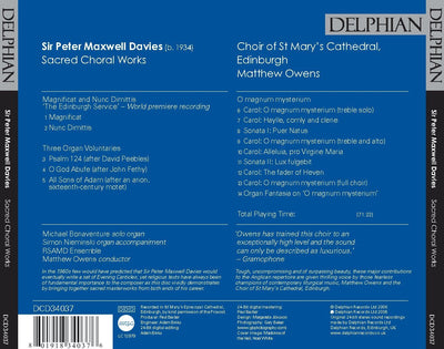 Sir Peter Maxwell Davies: Sacred Choral Works CD Delphian Records