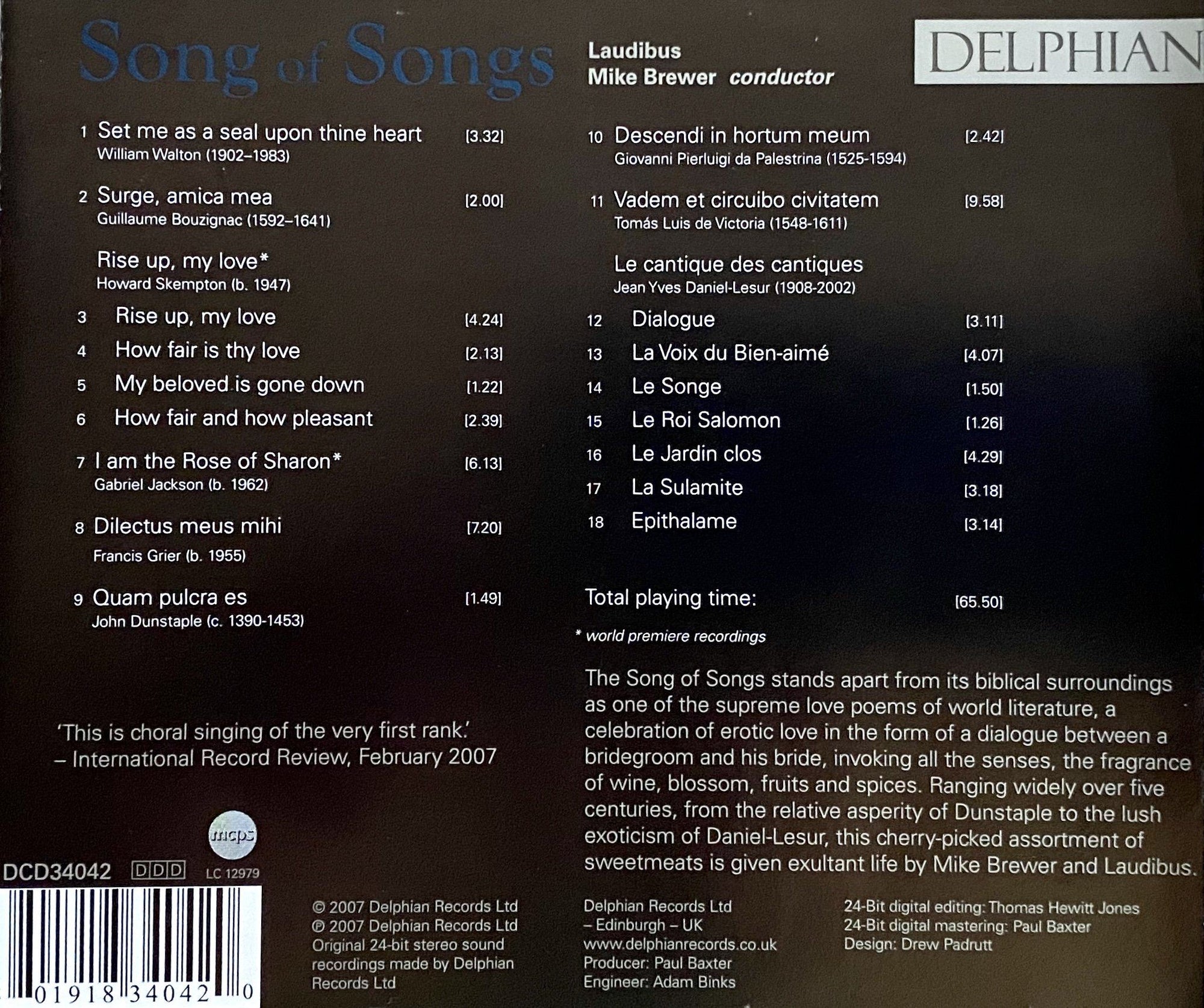 Song of Songs CD Delphian Records