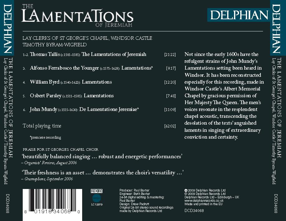 The Lamentations of Jeremiah CD Delphian Records