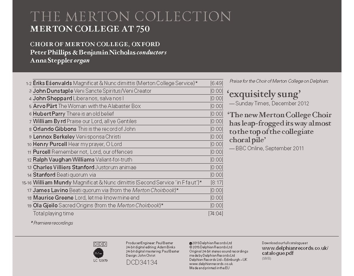The Merton Collection: Merton College at 750 CD Delphian Records