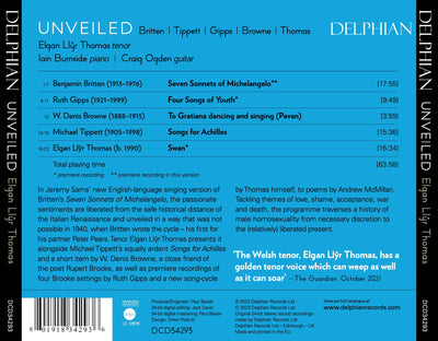 Unveiled: Britten | Tippett | Gipps | Browne | Thomas CD Delphian Records
