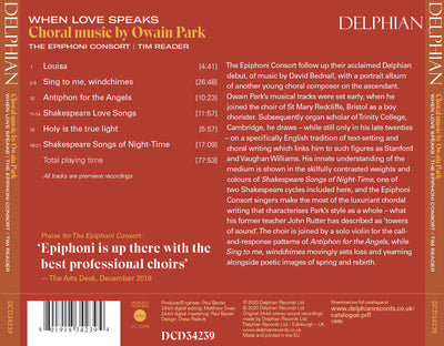 When Love Speaks: Choral Music by Owain Park CD Delphian Records