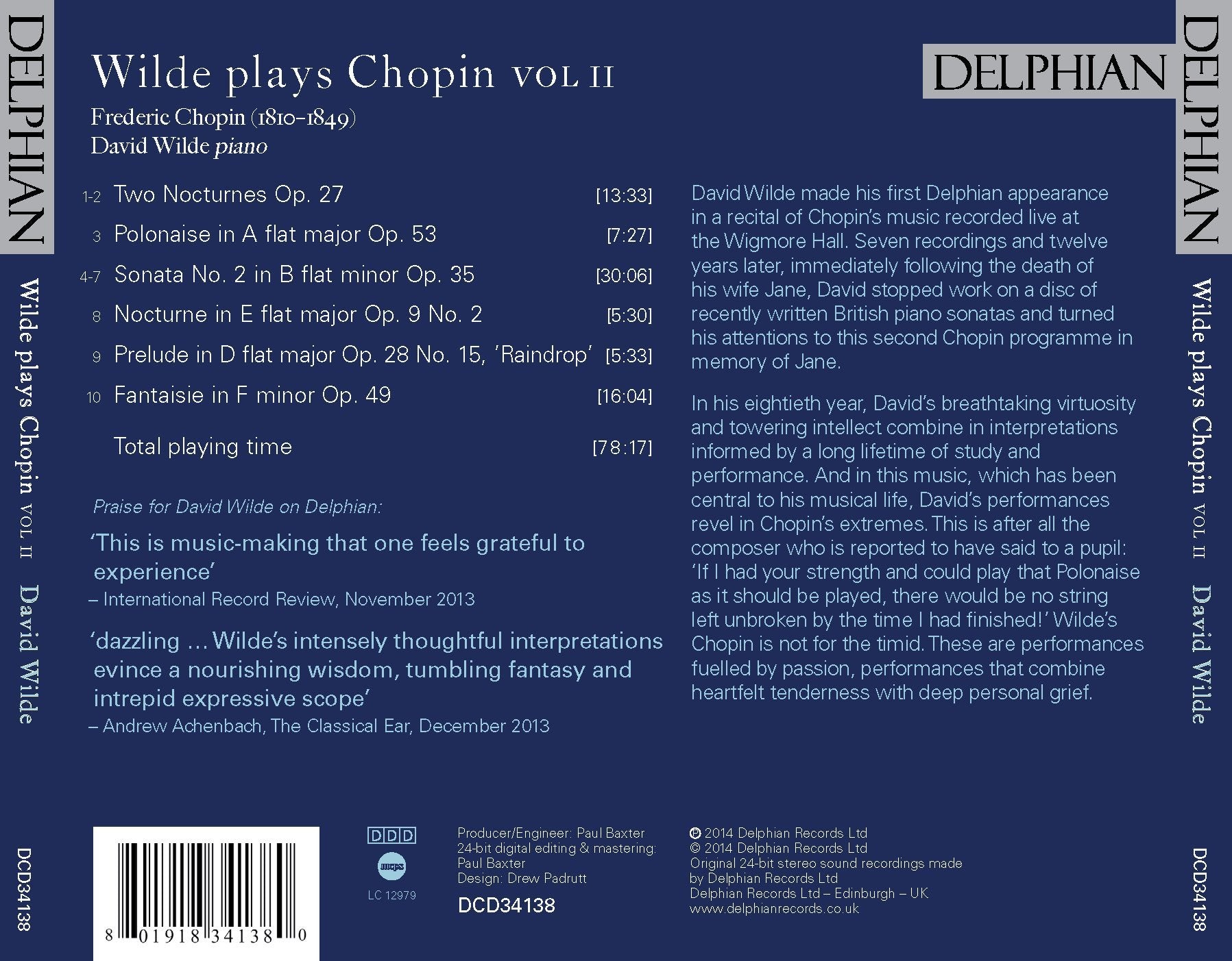 Wilde plays Chopin Vol II CD Delphian Records