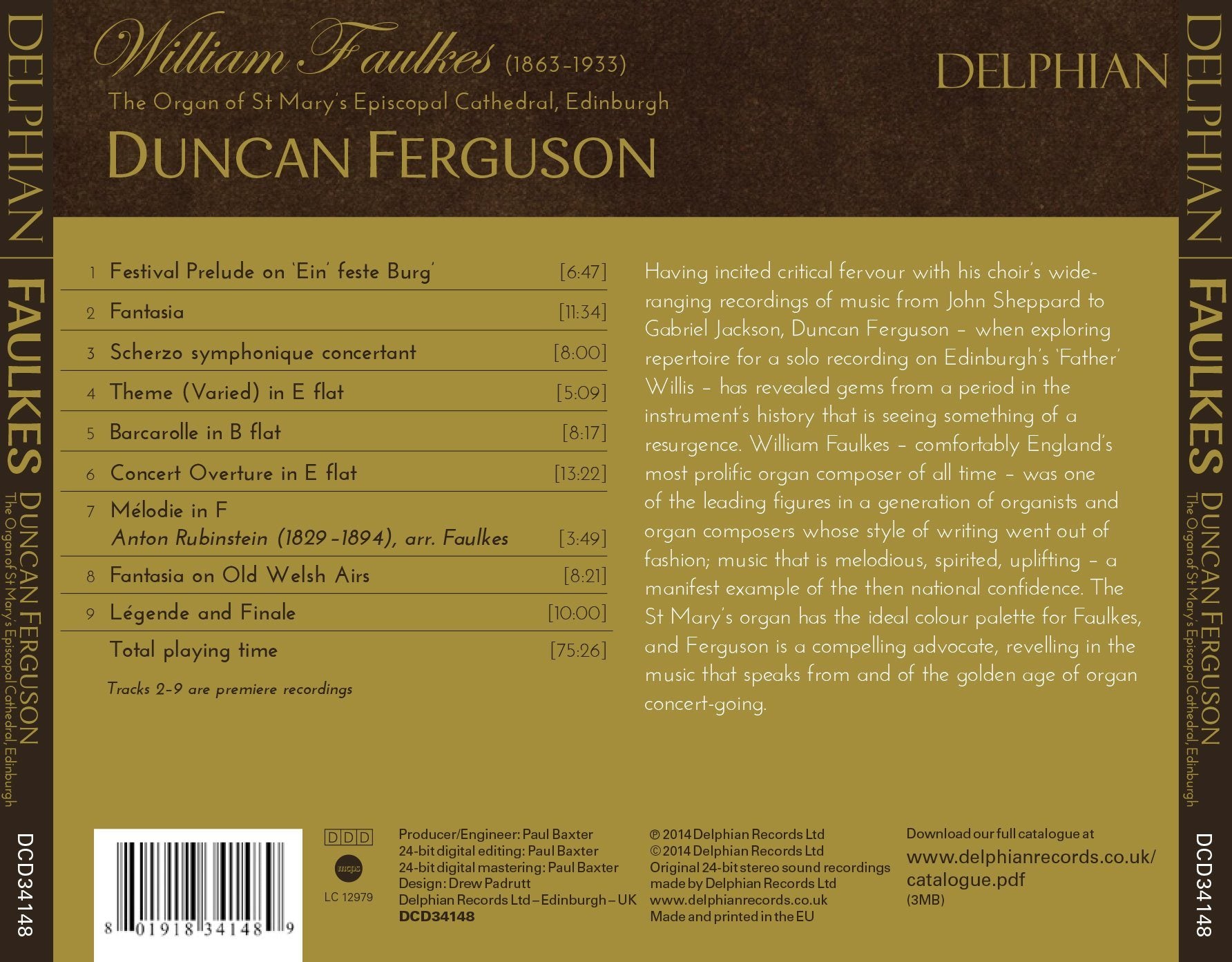 William Faulkes (1863–1933): An Edwardian concert with England’s organ composer CD Delphian Records