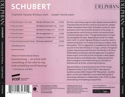 Charlotte Saluste Bridoux | Joseph Havlat: Schubert Delphian Records