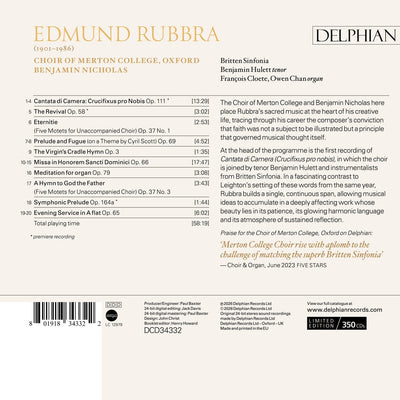Rubbra: Choral Music CD Delphian Records