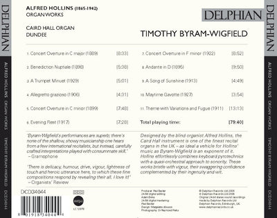 Alfred Hollins: Organ Works CD Delphian Records