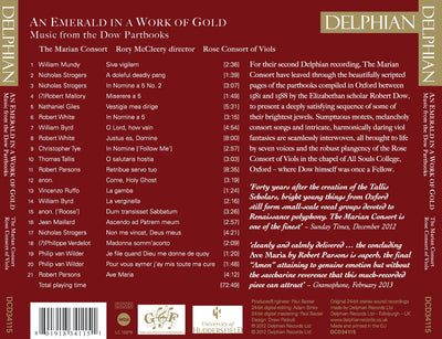 An Emerald in a Work of Gold: Music from the Dow Partbooks CD Delphian Records