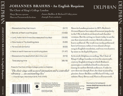 Brahms: An English Requiem CD Delphian Records