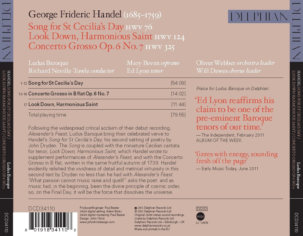 Handel: Song for St Cecilia’s Day CD Delphian Records