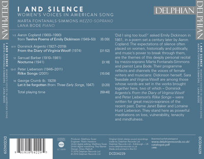 I and Silence: Women’s Voices in American Song CD Delphian Records