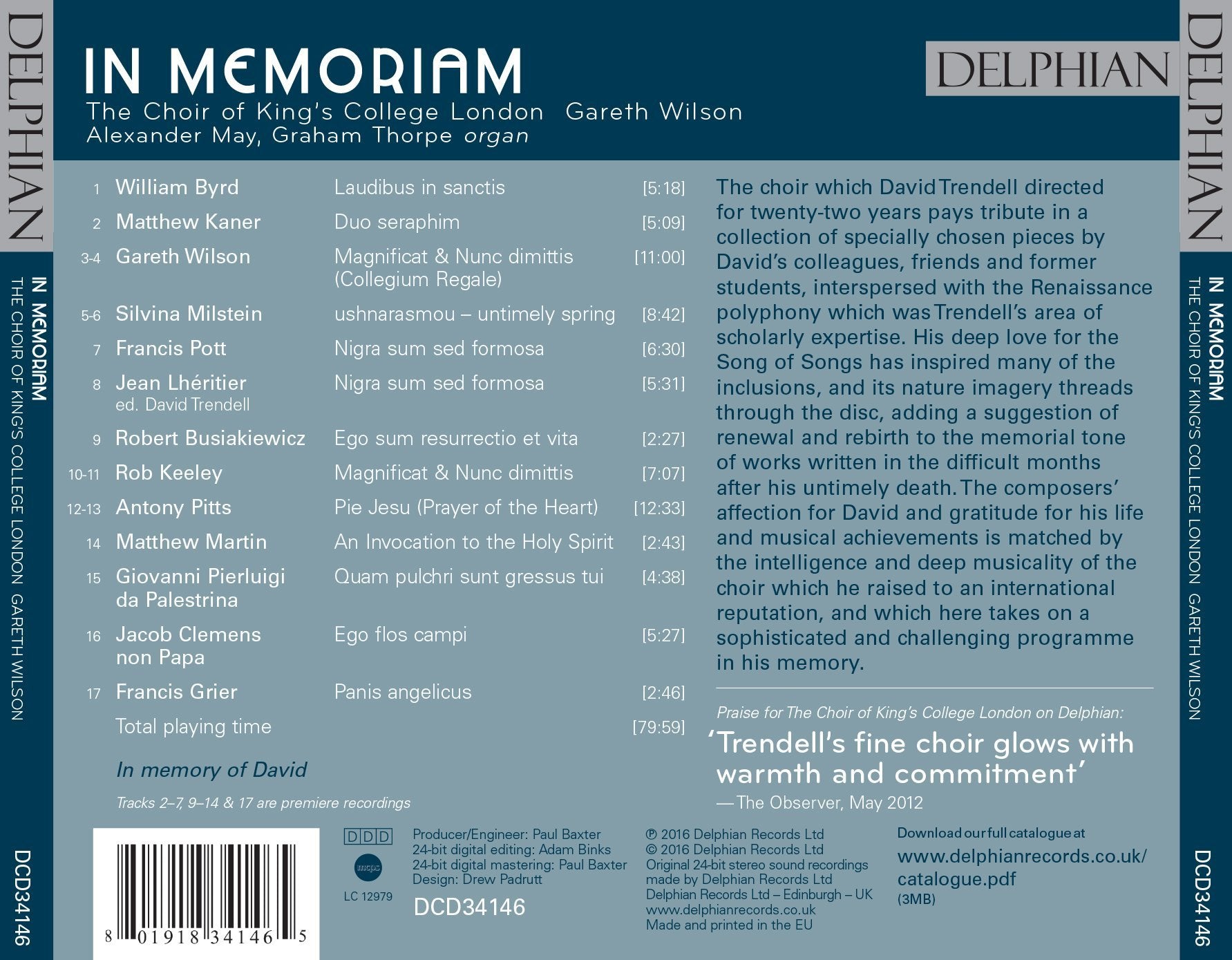 In Memoriam - A tribute to David Trendell CD Delphian Records