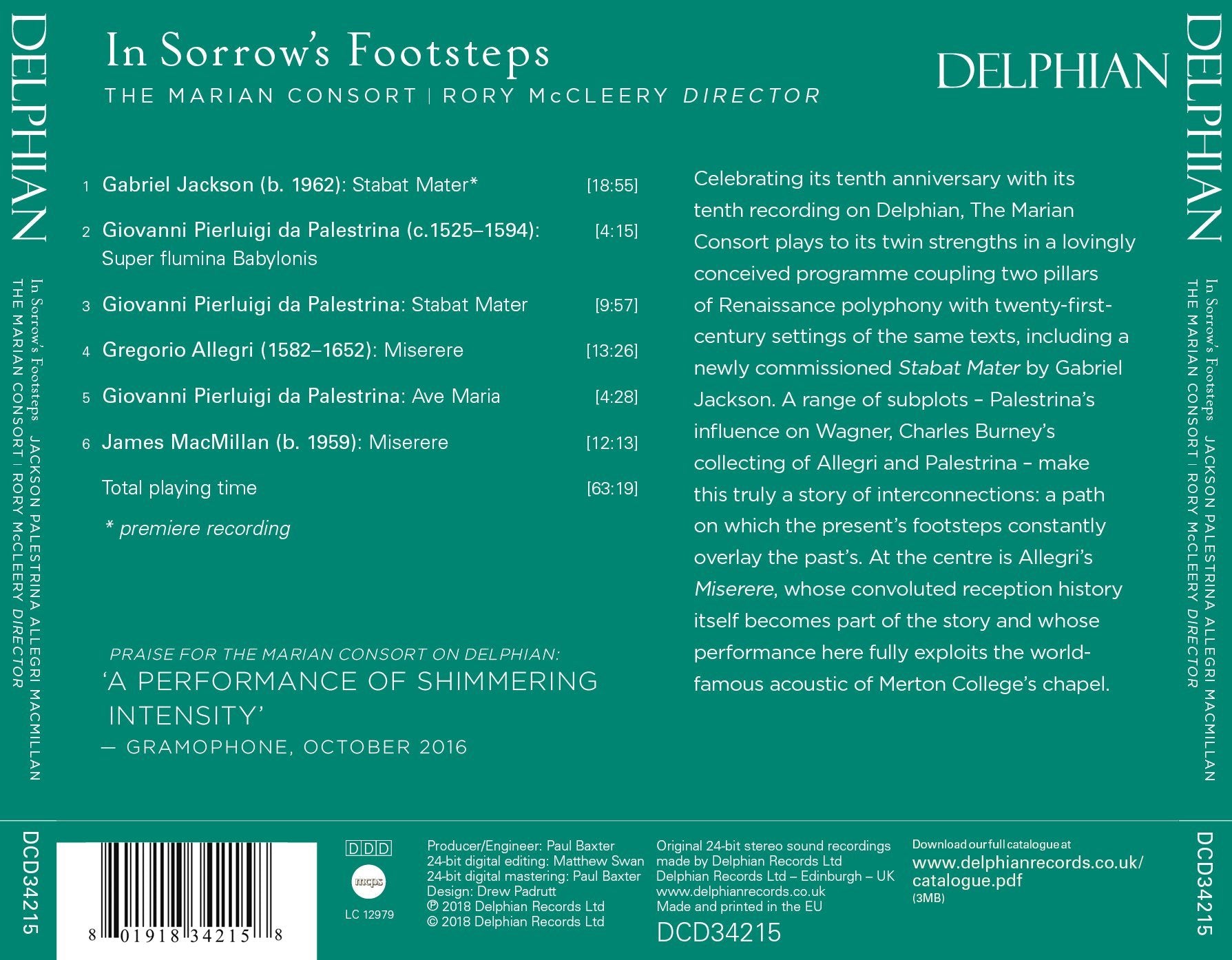 In Sorrow's Footsteps CD Delphian Records