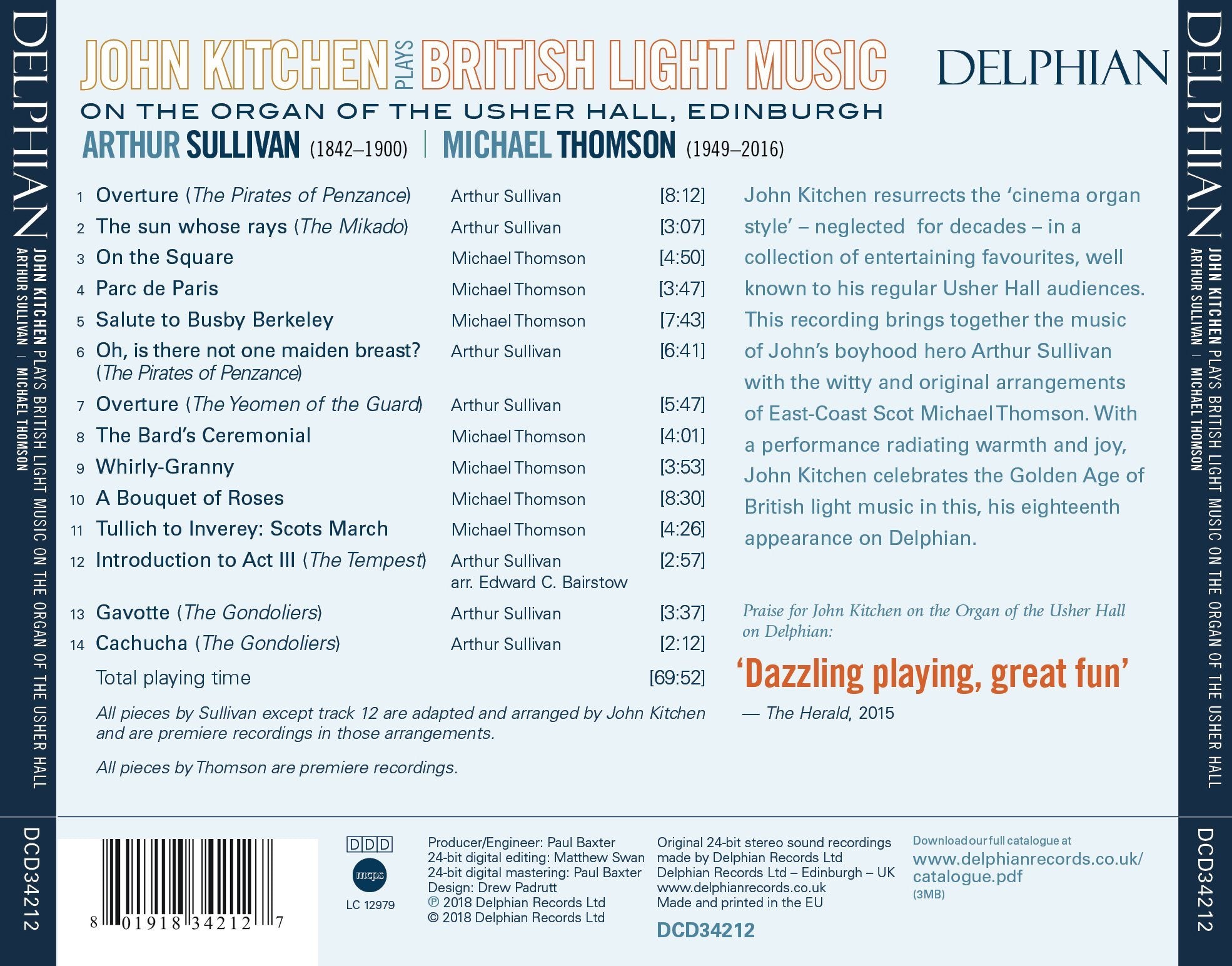 John Kitchen Plays British Light Music on the Usher Hall Organ CD Delphian Records