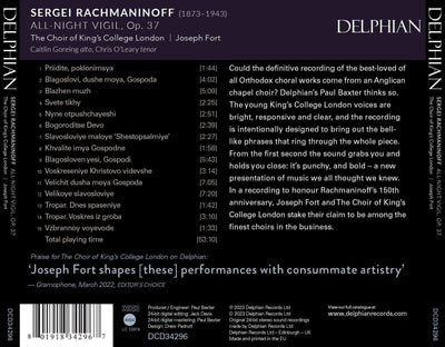 Rachmaninoff: Vespers - All-Night Vigil CD Delphian Records