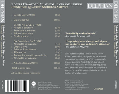 Robert Crawford: Music for solo piano; Piano Quintet CD Delphian Records