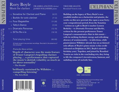 Rory Boyle: music for clarinet CD Delphian Records