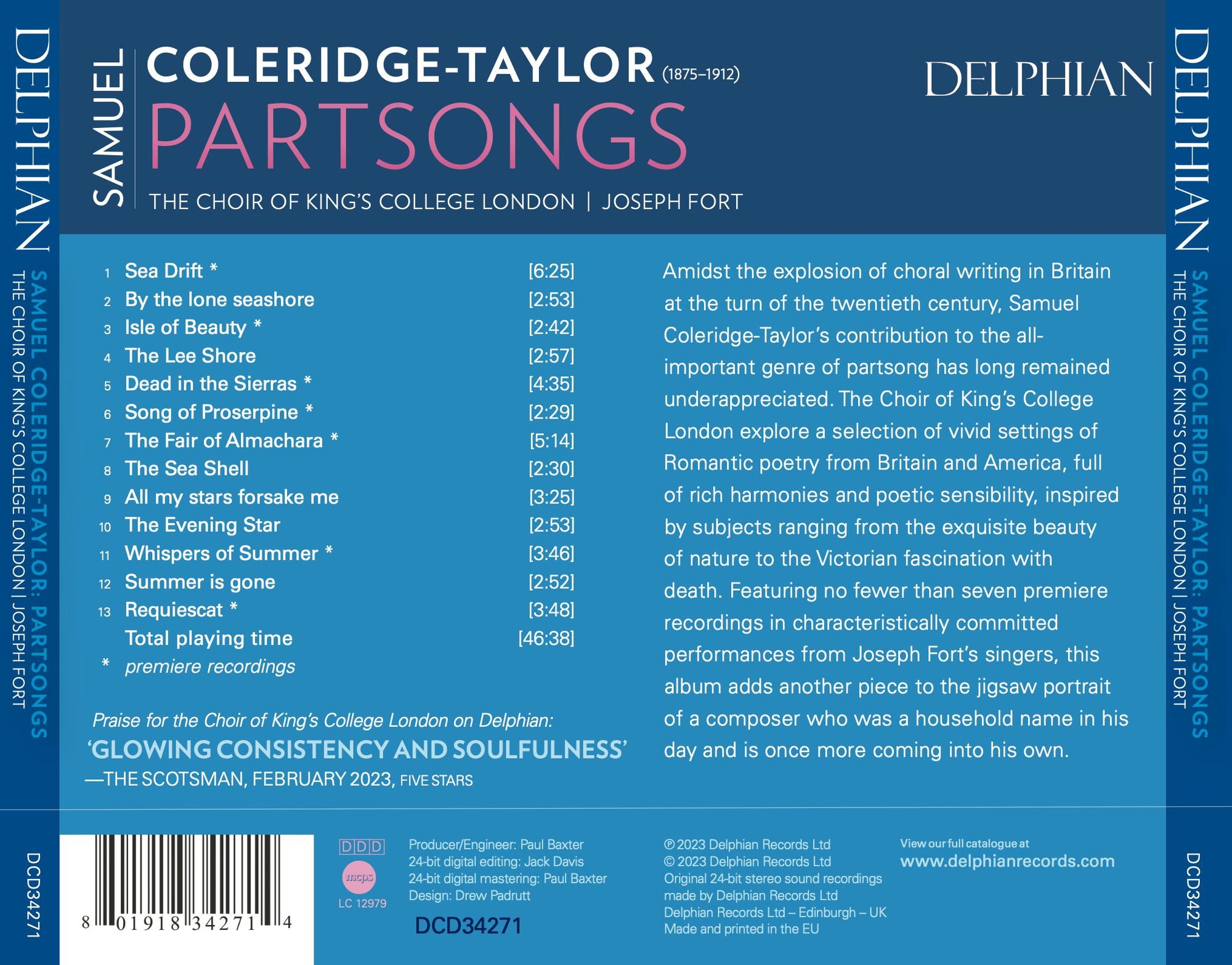 Samuel Coleridge-Taylor: Partsongs - Delphian Records