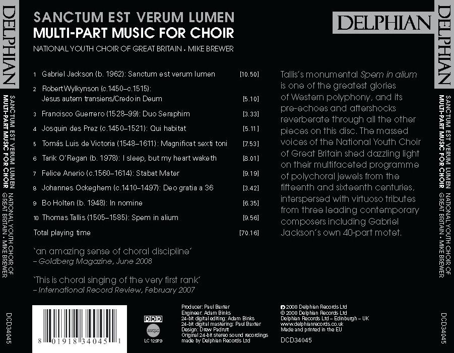 Sanctum est verum lumen: multi-part choral works CD Delphian Records
