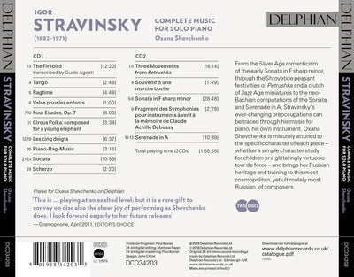 Stravinsky: Complete Music for Solo Piano CD Delphian Records
