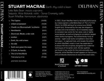 Stuart MacRae: Earth, thy cold is keen CD Delphian Records