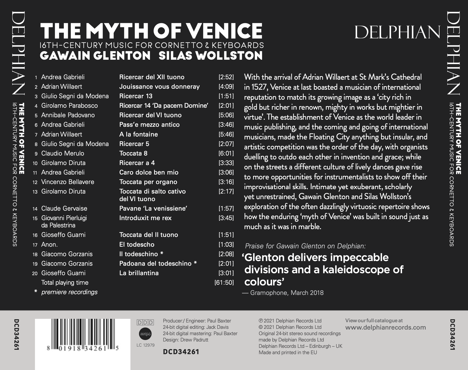 The Myth of Venice: 16th century music for cornetto & keyboards CD Delphian Records
